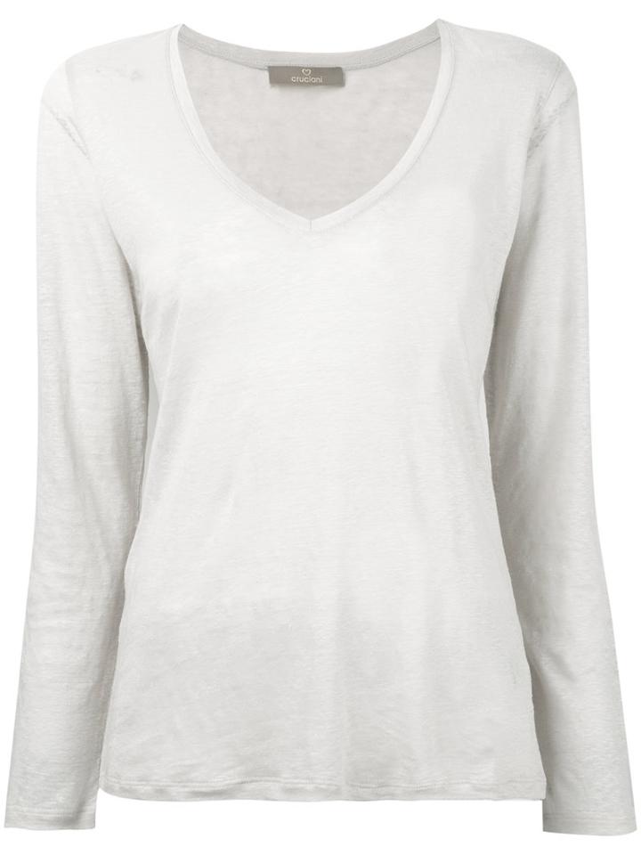 Cruciani - V-neck Top - Women - Linen/flax - 42, Nude/neutrals, Linen/flax