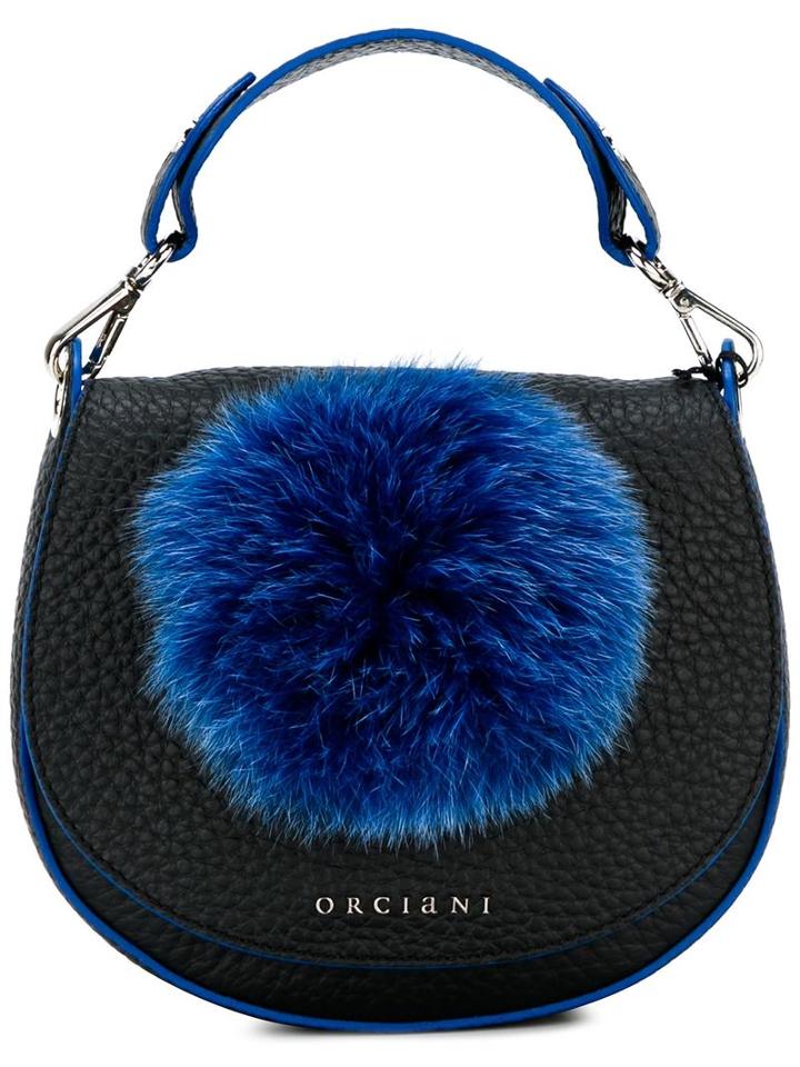 Orciani Pompom Saddle Shoulder Bag, Women's, Black, Calf Leather