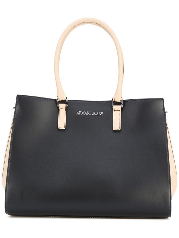 Armani Jeans - Long Double Handles Tote - Women - Cotton/polyester/polyurethane/viscose - One Size, Black, Cotton/polyester/polyurethane/viscose