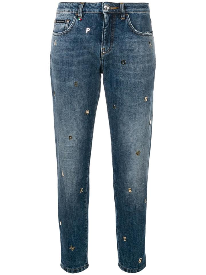 Philipp Plein Lettering Detail Jeans - Blue