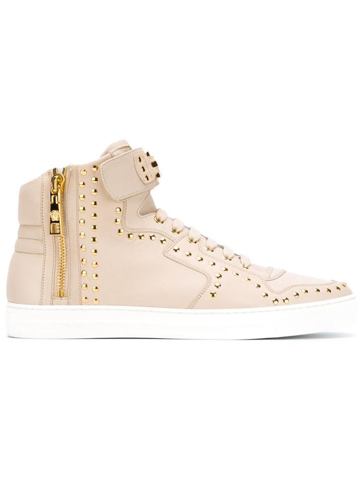 Versace Studded Hi-top Sneakers, Men's, Size: 43, Nude/neutrals, Leather/rubber/metal Other