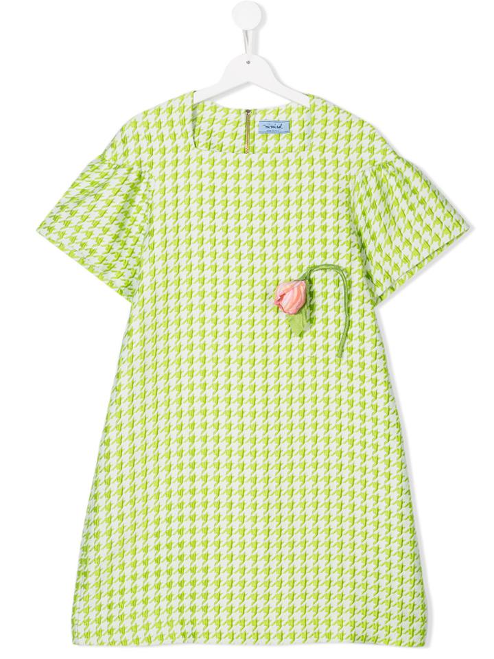 Mi Mi Sol Herringbone Rose Detail Dress - Green
