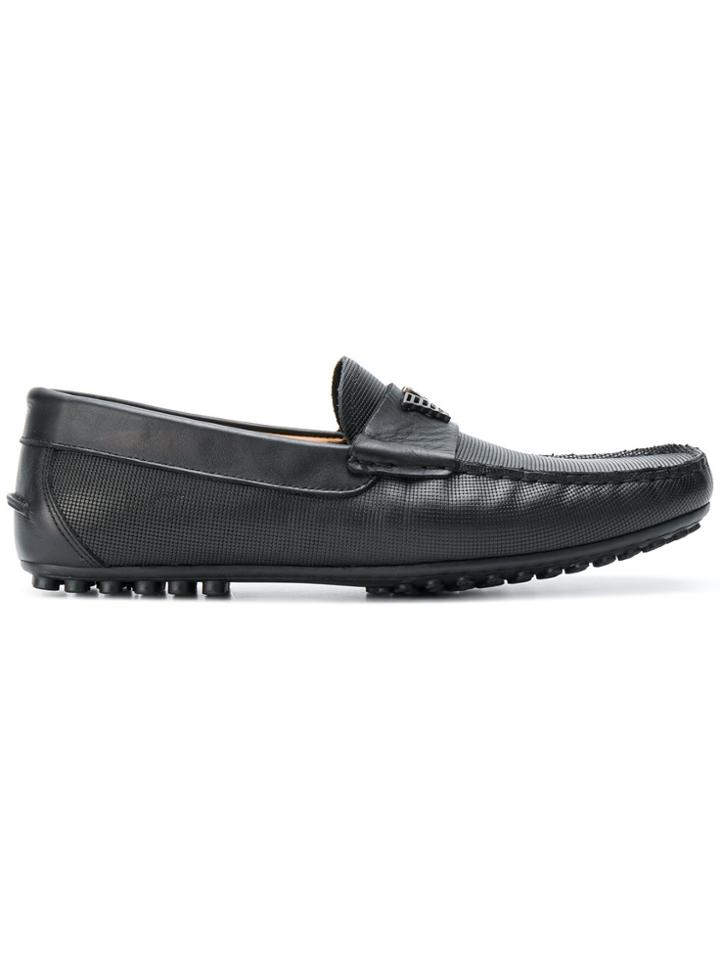 Emporio Armani Logo Embossed Loafers - Black