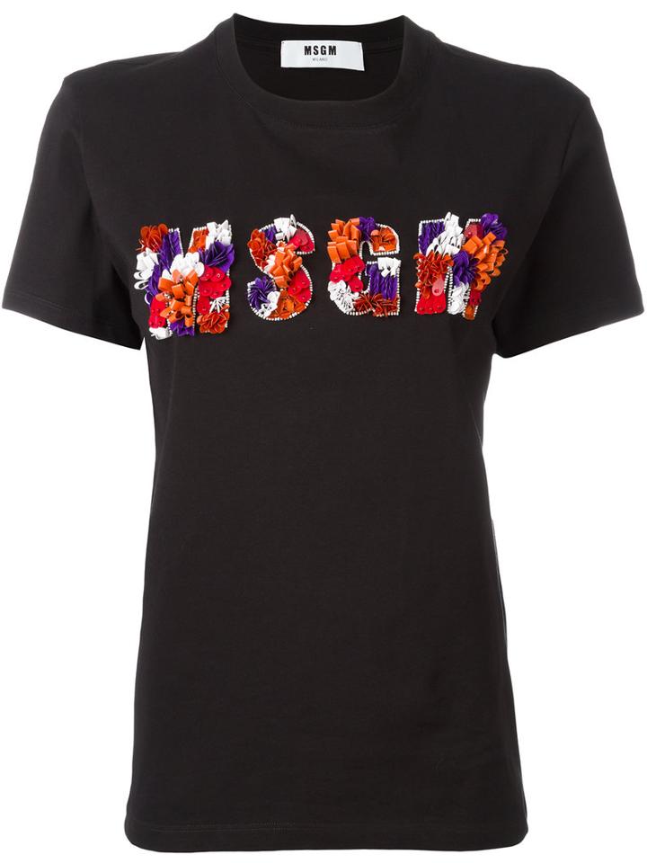 Msgm Textured Logo T-shirt, Women's, Size: Medium, Black, Cotton