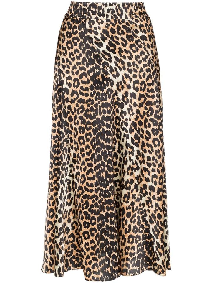 Ganni Blakely Silk Leopard Print Skirt - Brown