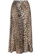 Ganni Blakely Silk Leopard Print Skirt - Brown