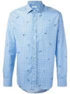 Etro Fish Print Checked Shirt, Men's, Size: 39, Blue, Cotton