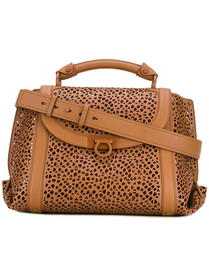 Medium Laser-cut 'suzanna' Tote - Women - Calf Leather - One Size, Brown, Calf Leather, Salvatore Ferragamo