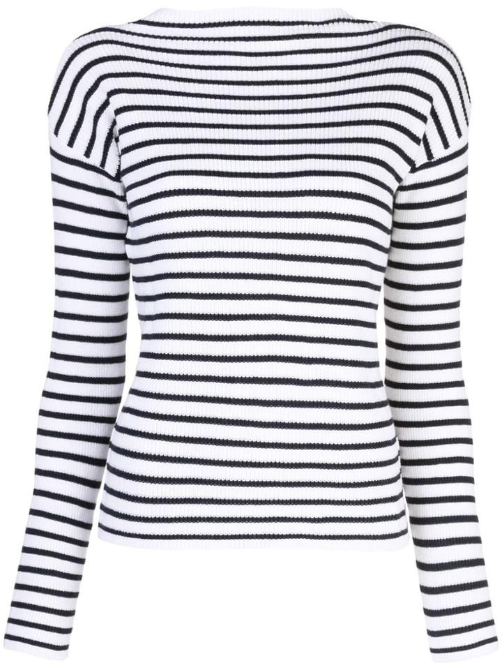 Allude Mock Neck Stripe Jumper - White