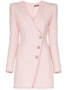 Balmain Asymmetric-button Tweed Blazer Dress - Pink