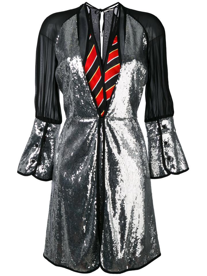 Marco De Vincenzo - Panelled Metallic (grey) Dress - Women - Silk/polyamide/polyester/viscose - 42, Silk/polyamide/polyester/viscose