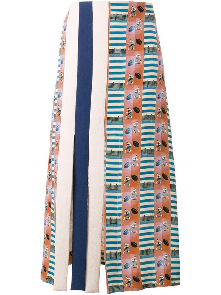 Tata Naka American Football Print A-line Skirt, Women's, Size: 10, Silk