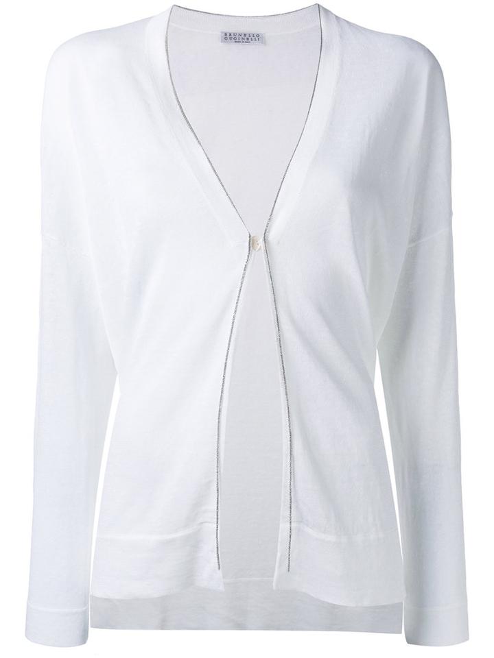 Brunello Cucinelli - Bead-embellished Cardigan - Women - Linen/flax/polyamide - M, White, Linen/flax/polyamide