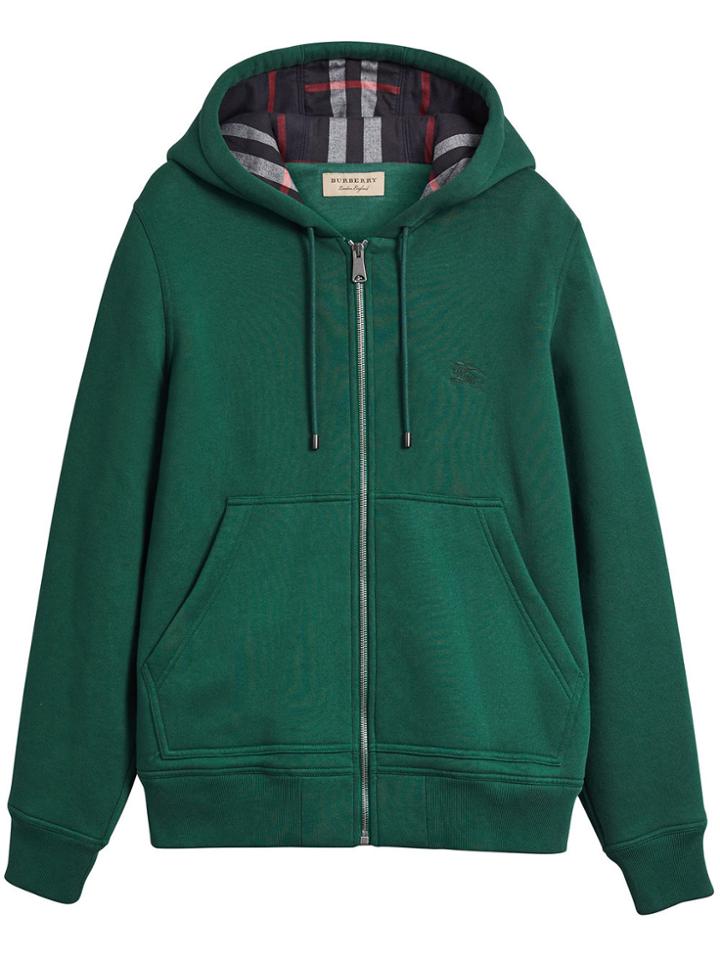 Burberry Check Detail Hooded Sweatshirt - Green