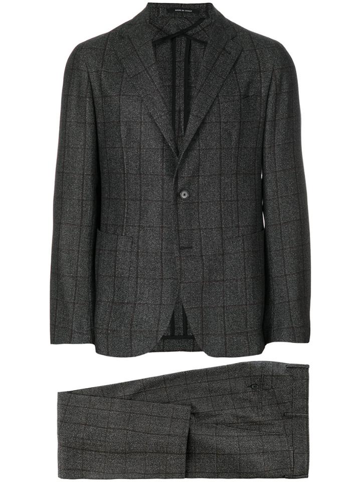 Tagliatore Checkered Print Two Piece Suit - Grey