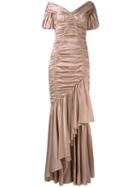 Dolce & Gabbana - Off-shoulder Gathered Dress - Women - Silk/spandex/elastane - 42, Pink/purple, Silk/spandex/elastane