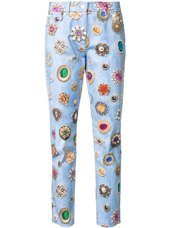 Moschino Jewel Print Slim Fit Jeans - Blue