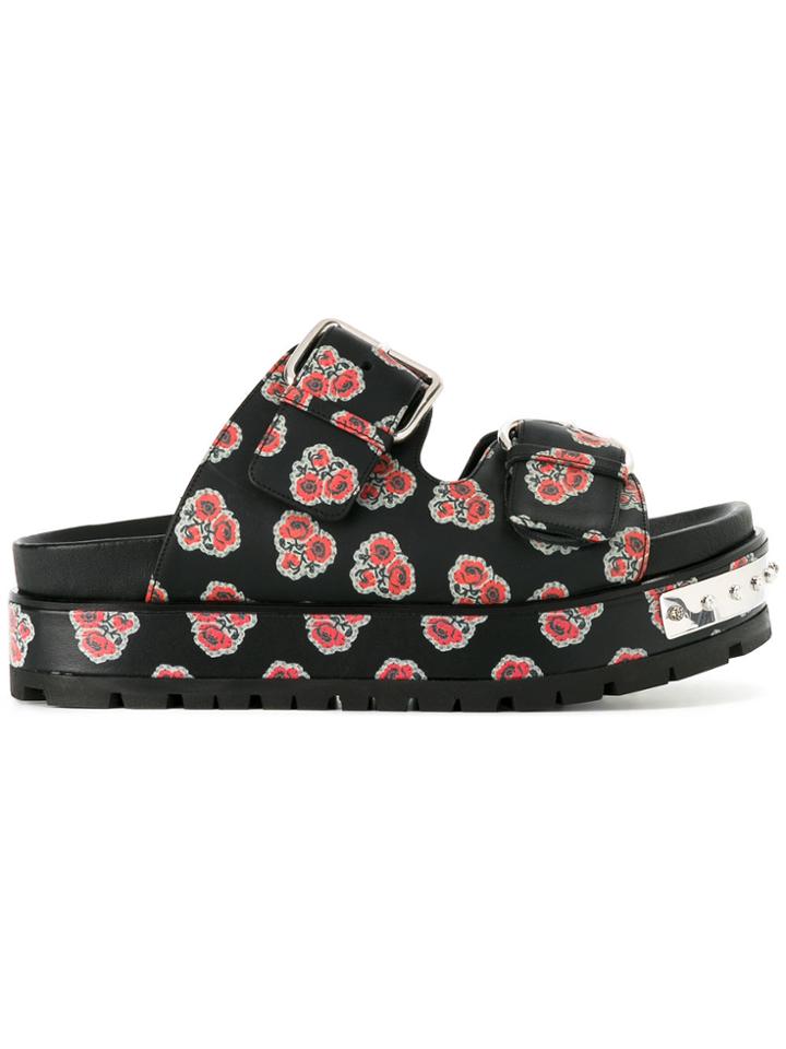 Alexander Mcqueen Hobnail Poppy Print Sandals - Black