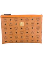 Mcm Printed Zipped Pouch, Women's, Brown, Calf Leather