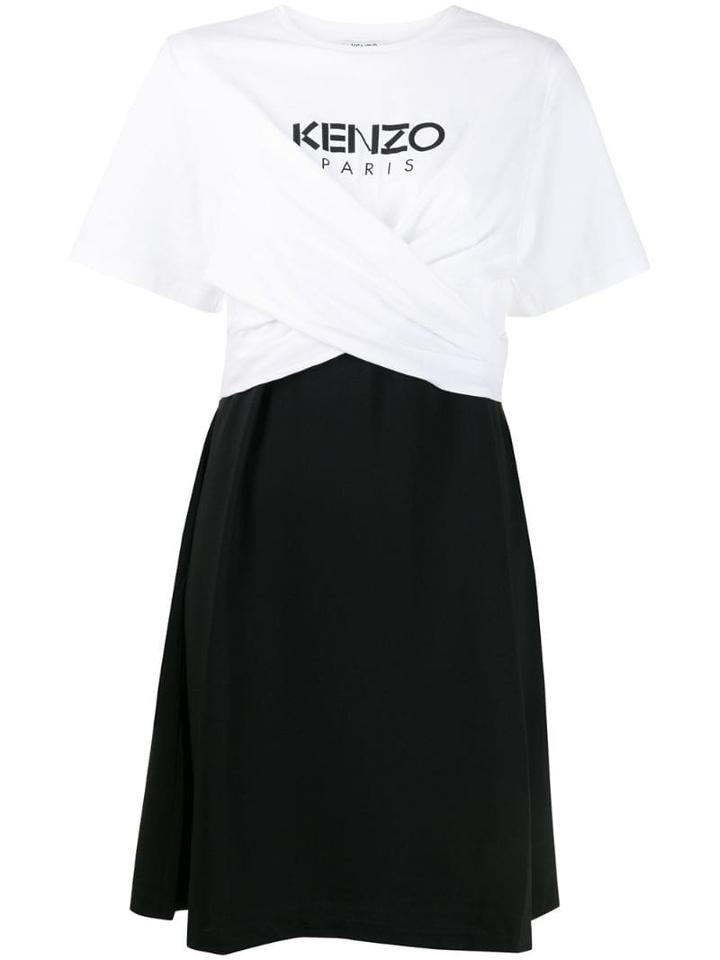 Kenzo Gathered Front Logo Dress - White