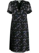 Kenzo Passion Flower Pleated Dress - Black