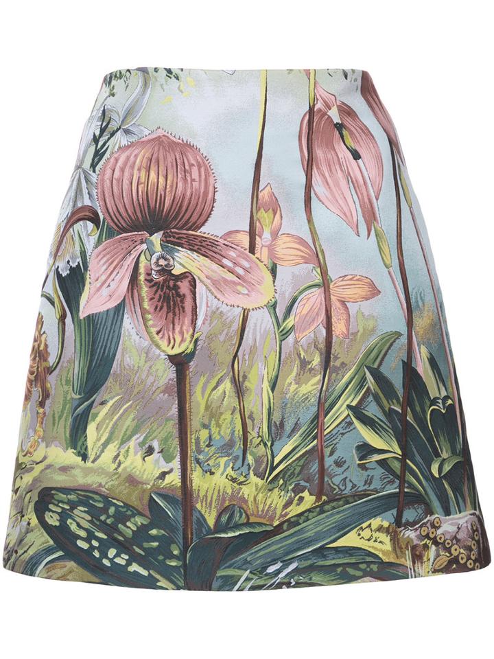 Forest (green) Print Mini Skirt - Women - Polyester - 4, Polyester, Adam Lippes