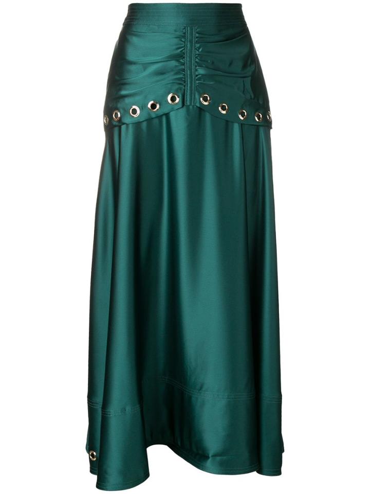 Self-portrait Self-portrait - Woman - Satin Eyelet Midi Skirt Green