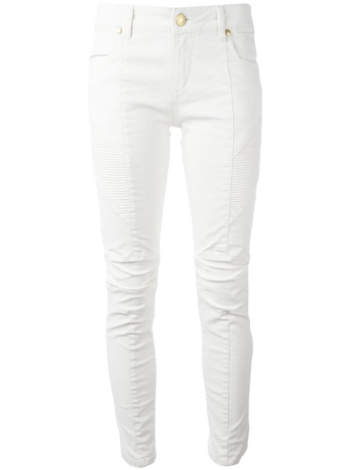 Pierre Balmain Ribbed Detail Cropped Jeans, Women's, Size: 27, White, Cotton/spandex/elastane