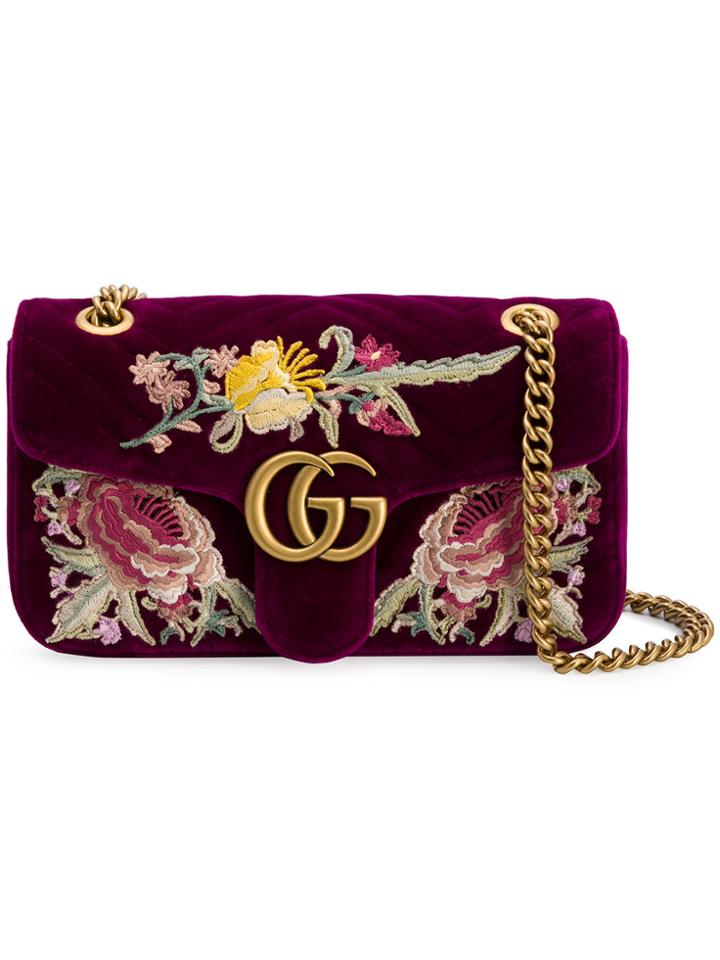 Gucci Gg Marmont Embroidered Shoulder Bag - Pink & Purple