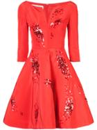Oscar De La Renta Sequin Patch Flared Dress - Yellow & Orange
