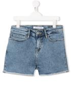 Calvin Klein Kids Teen Turned Up Hem Denim Shorts - Blue