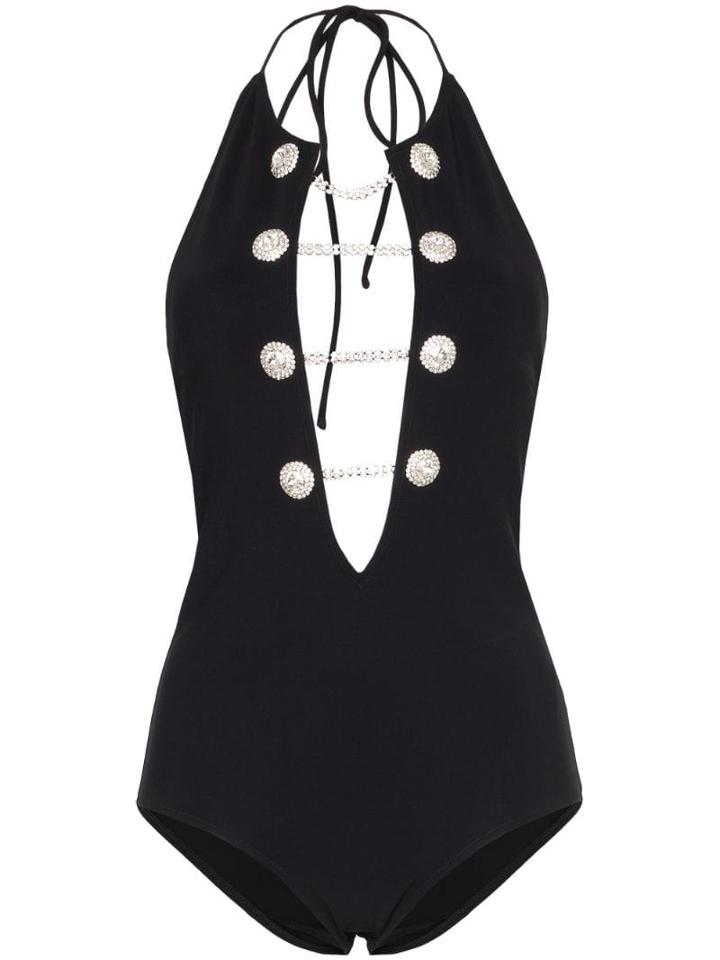 Alessandra Rich Rhinestone Embellished Swimsuit - Black
