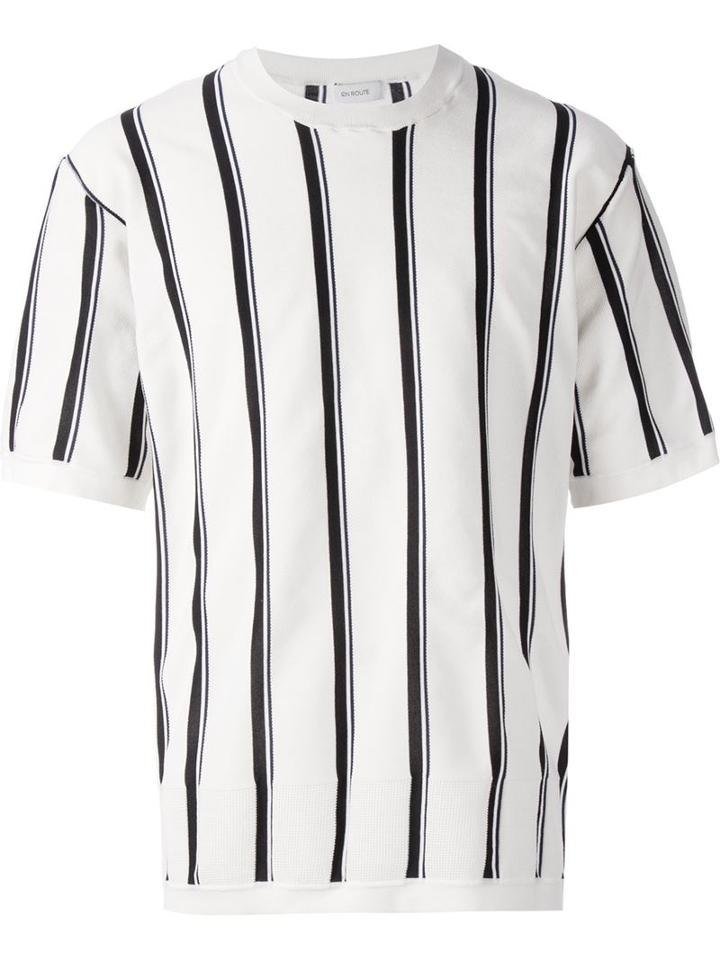 En Route Striped Piqué T-shirt, Men's, Size: 3, White, Polyester