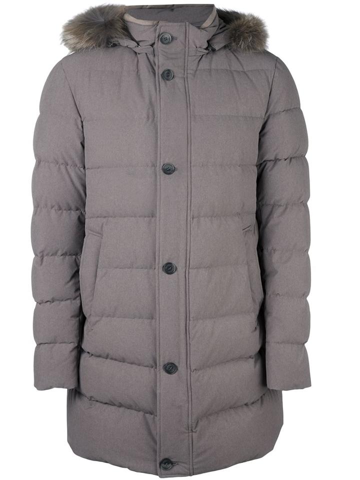 Herno Fur-trimmed Padded Coat, Men's, Size: 54, Grey, Polyester/polyamide/feather Down