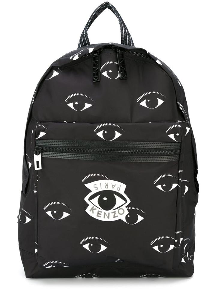Kenzo Sac À Dos Eyes Backpack, Black, Nylon/calf Leather
