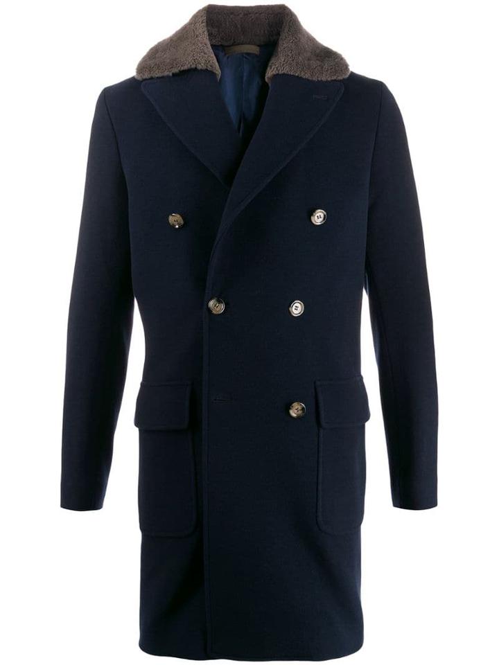 Eleventy Contrast Collar Coat - Blue