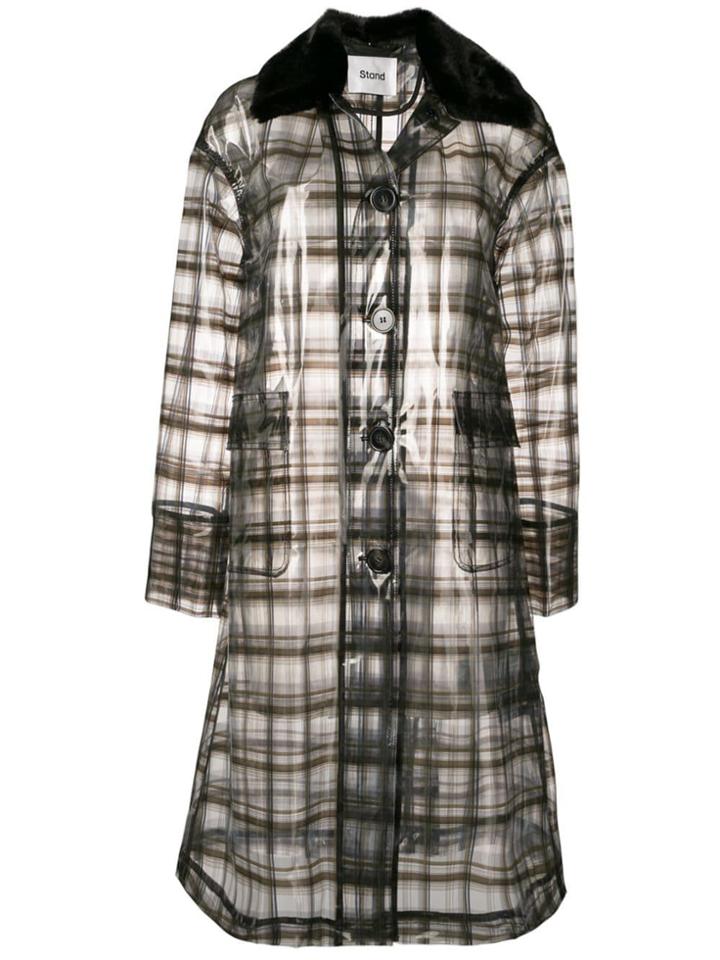Stand Check Raincoat - Black