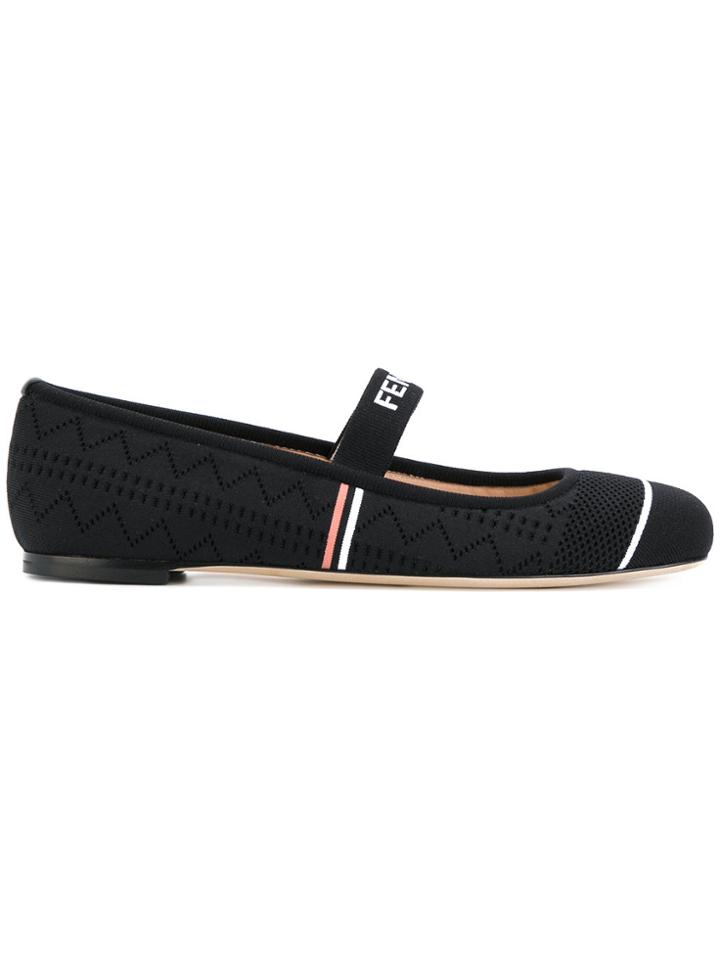 Fendi Logo Ballerinas - Black