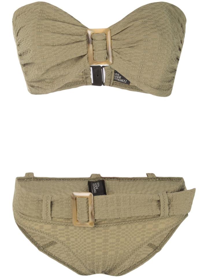 Lisa Marie Fernandez Buckled Terry Cloth Bikini - Green