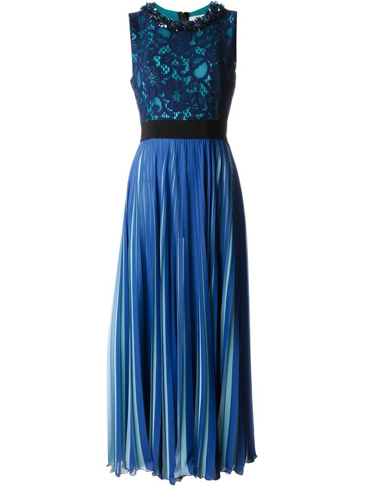 Msgm Lace Top Pleated Dress, Women's, Size: 44, Blue, Polyester