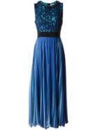 Msgm Lace Top Pleated Dress, Women's, Size: 44, Blue, Polyester