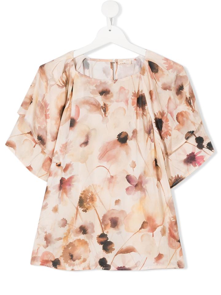 Elisabetta Franchi La Mia Bambina Floral Print Blouse - Nude &