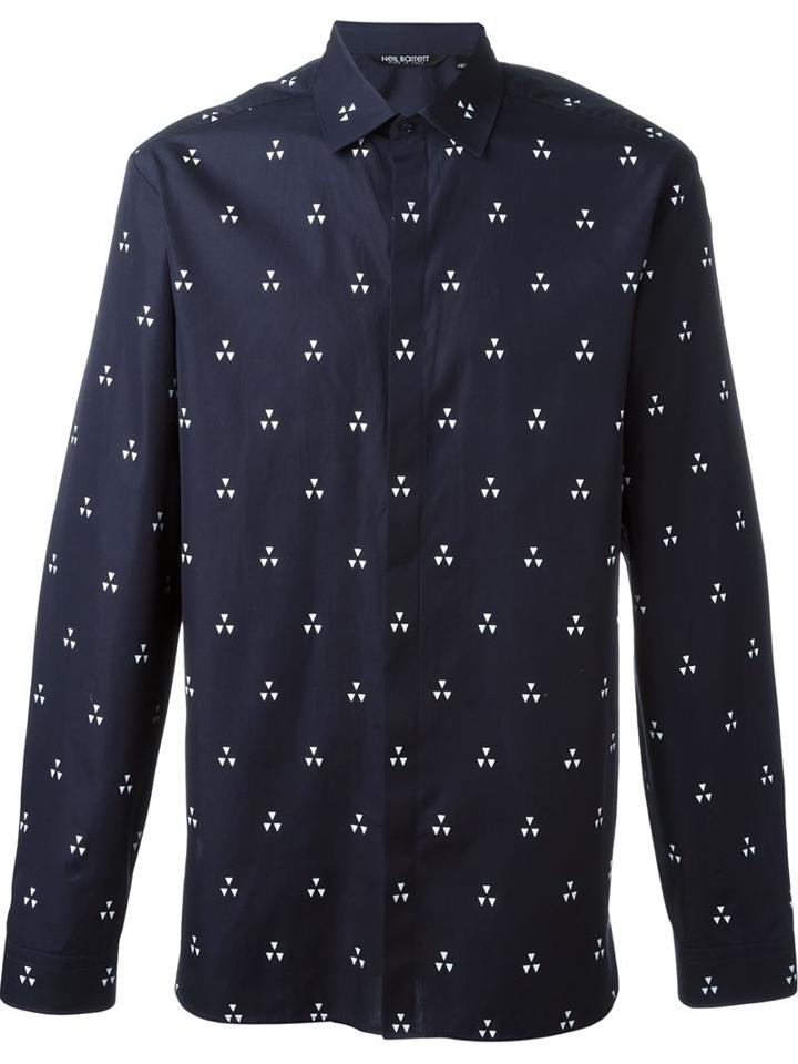 Neil Barrett Geometric Print Shirt, Men's, Size: 43, Blue, Cotton