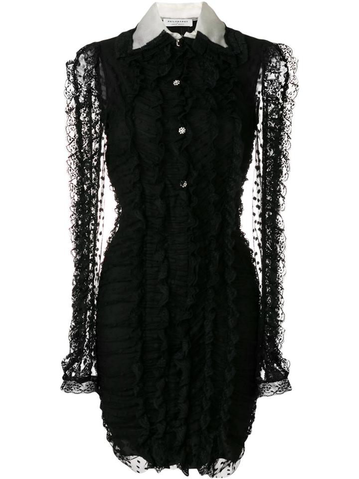 Philosophy Di Lorenzo Serafini Lace Detail Long-sleeved Dress - Black