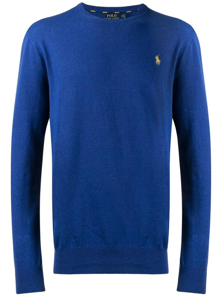 Polo Ralph Lauren Contrasting Embroidered Logo Knitted Jumper - Blue