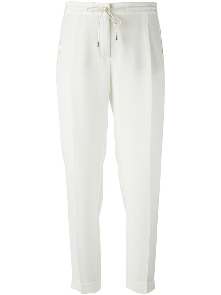 Loro Piana Cropped Drawstring Trousers, Women's, Size: 44, White, Silk/spandex/elastane