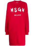 Msgm Logo Print Sweater Dress - Red