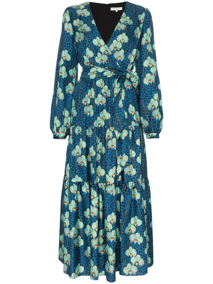 Borgo De Nor Floral And Leopard Print Silk Wrap Dress - Blue