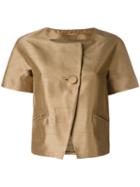 Herno Cropped Collarless Jacket, Women's, Size: 42, Brown, Polyester/acetate