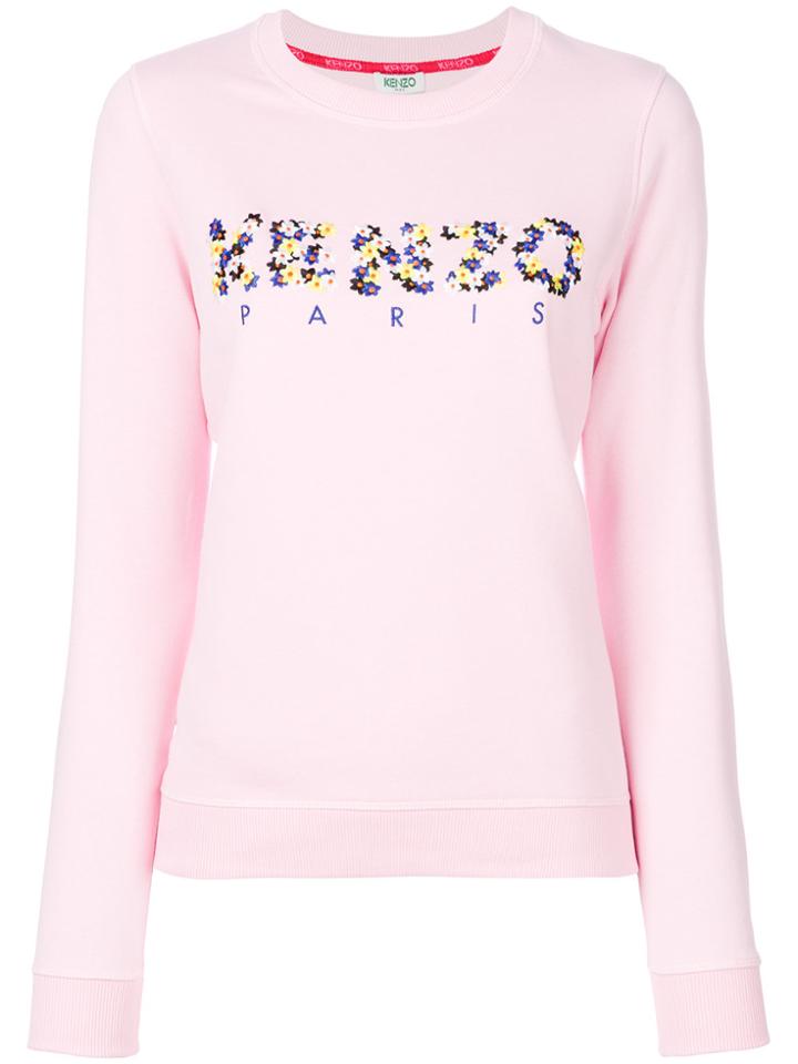 Kenzo Floral Logo Embroidered Sweatshirt - Pink & Purple